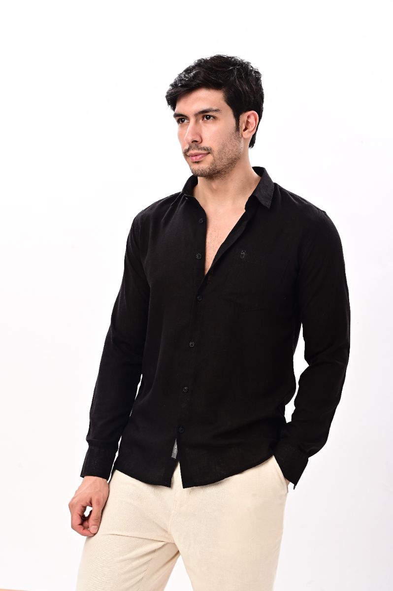 Midnight Noir: Premium Imported Linen Long Sleeve Shirt