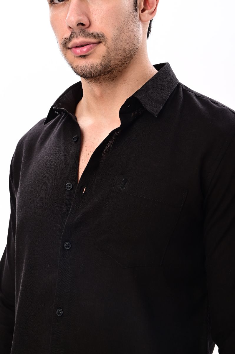 Midnight Noir: Premium Imported Linen Long Sleeve Shirt view 2