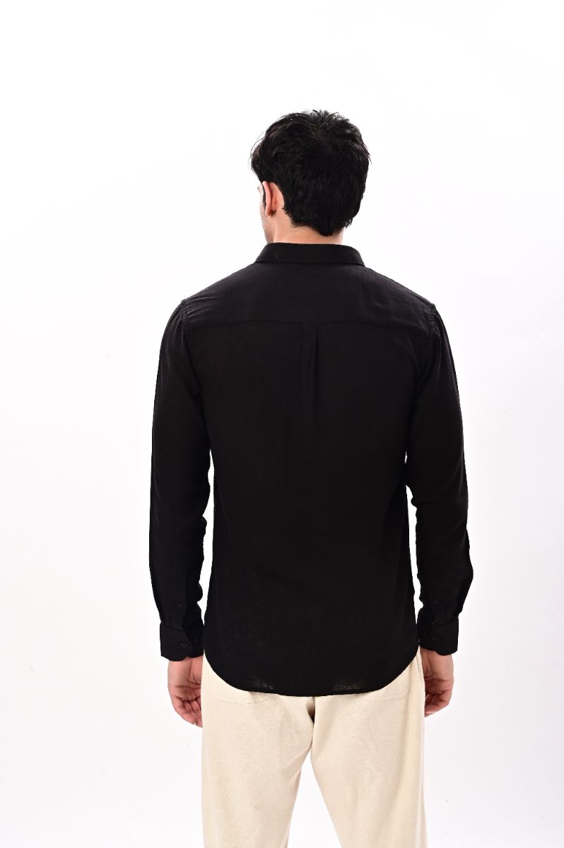 Midnight Noir: Premium Imported Linen Long Sleeve Shirt view 3
