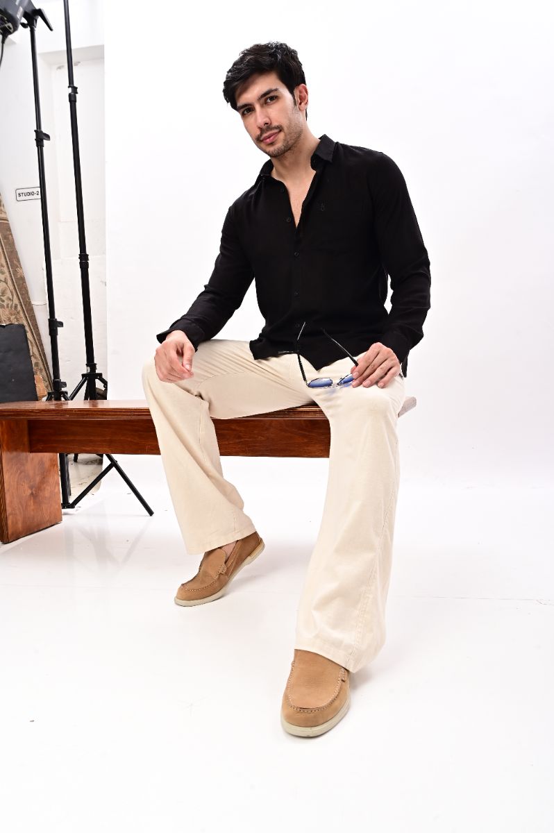 Midnight Noir: Premium Imported Linen Long Sleeve Shirt view 4