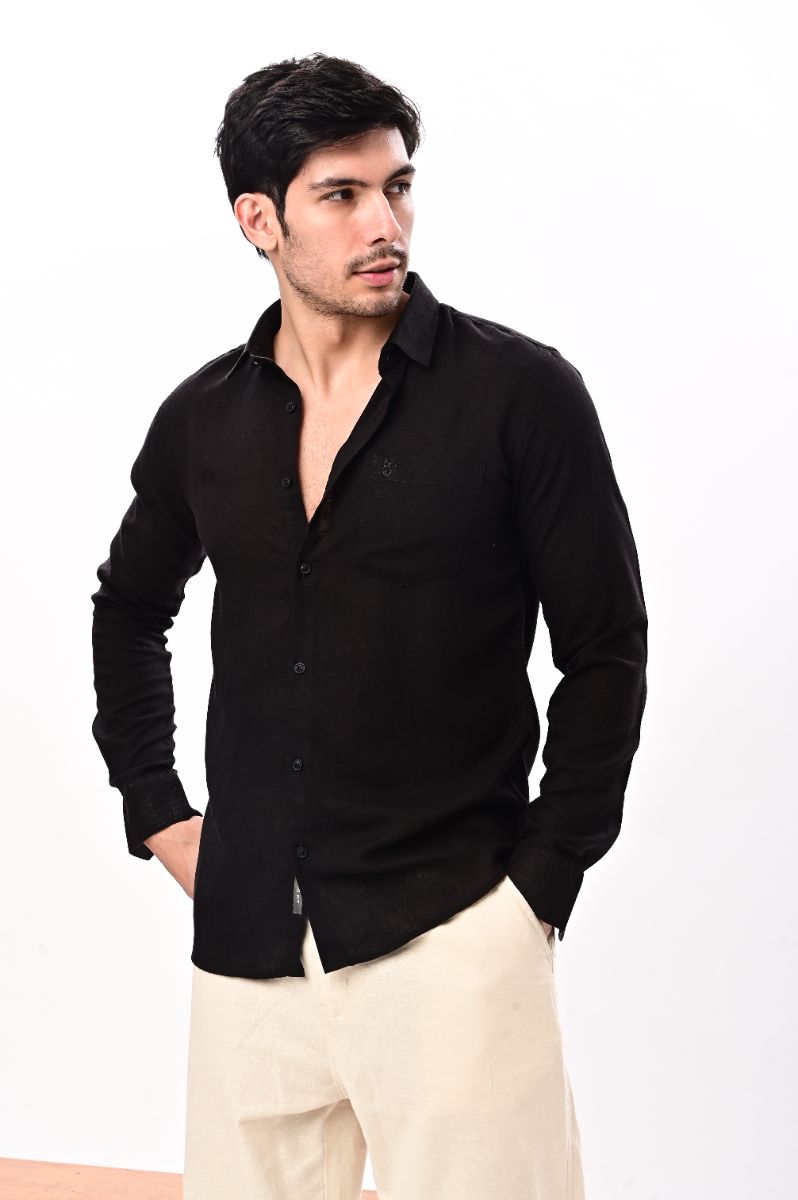 Midnight Noir: Premium Imported Linen Long Sleeve Shirt view 5