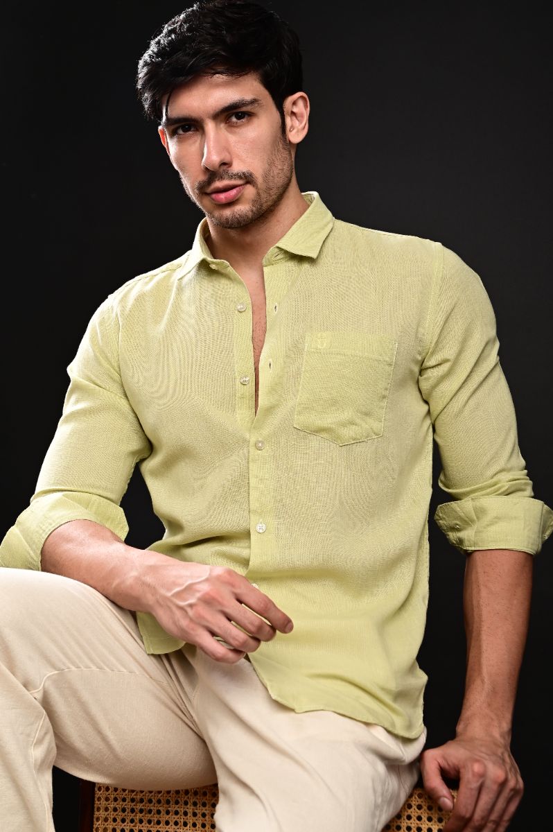 Premium Sage Green Imported Linen Full Sleeve Shirt