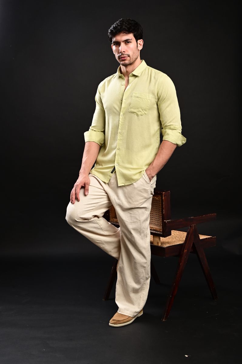 Premium Sage Green Imported Linen Full Sleeve Shirt view 5