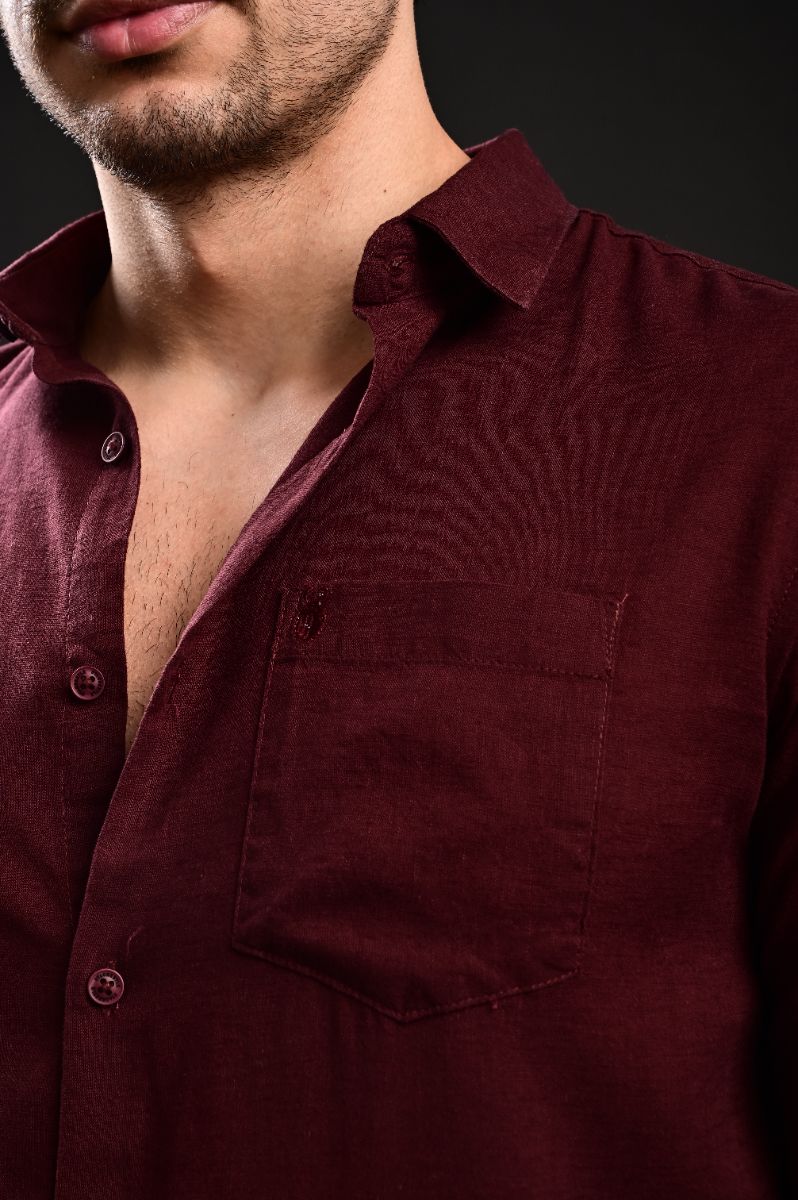 Premium Maroon Imported Linen Full Sleeve Shirt view 2