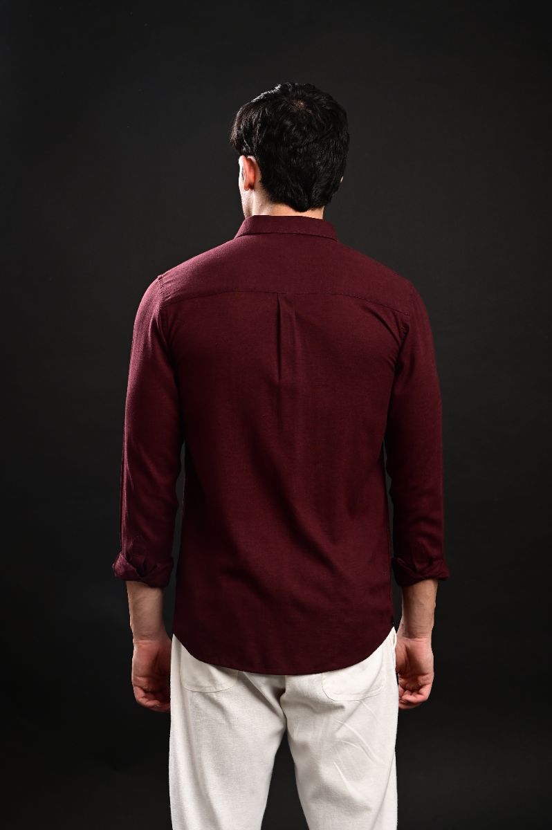 Premium Maroon Imported Linen Full Sleeve Shirt view 3