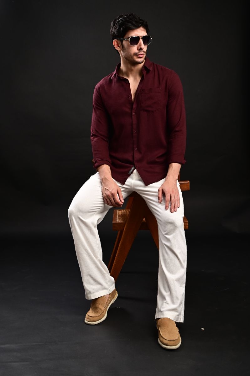 Premium Maroon Imported Linen Full Sleeve Shirt view 5