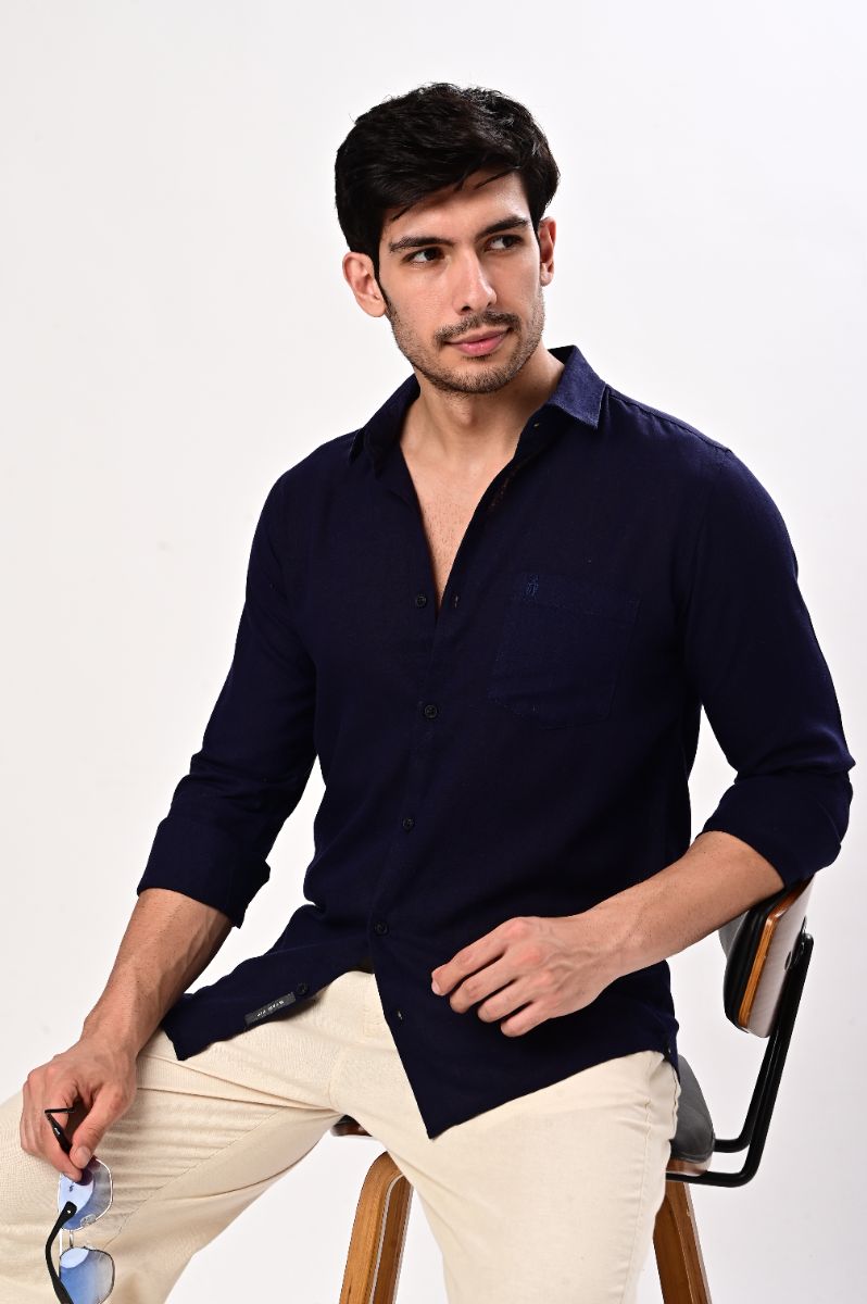 Midnight Navy Imported Linen Full Sleeve Shirt