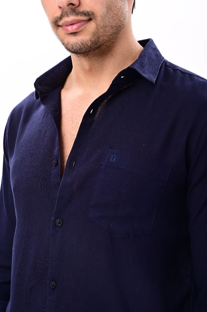 Midnight Navy Imported Linen Full Sleeve Shirt view 2