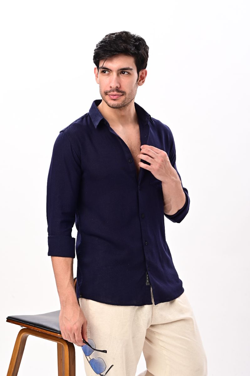Midnight Navy Imported Linen Full Sleeve Shirt view 4