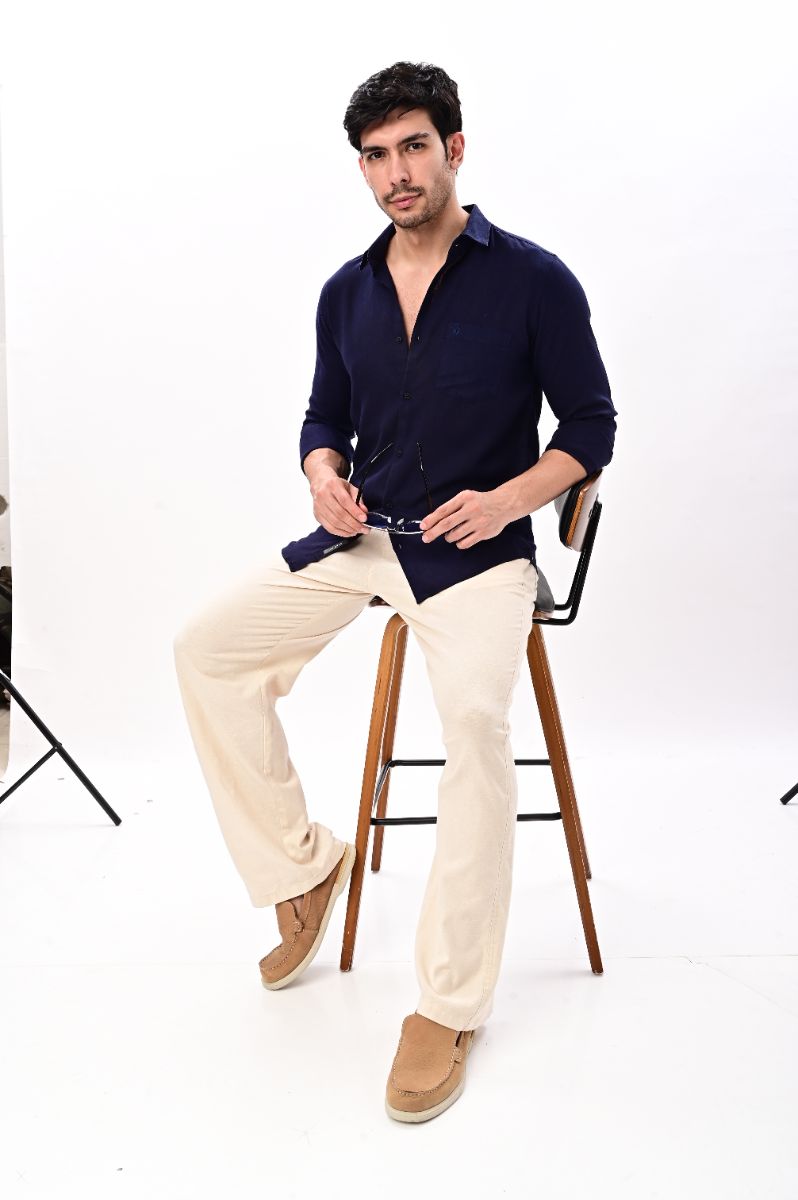 Midnight Navy Imported Linen Full Sleeve Shirt view 5