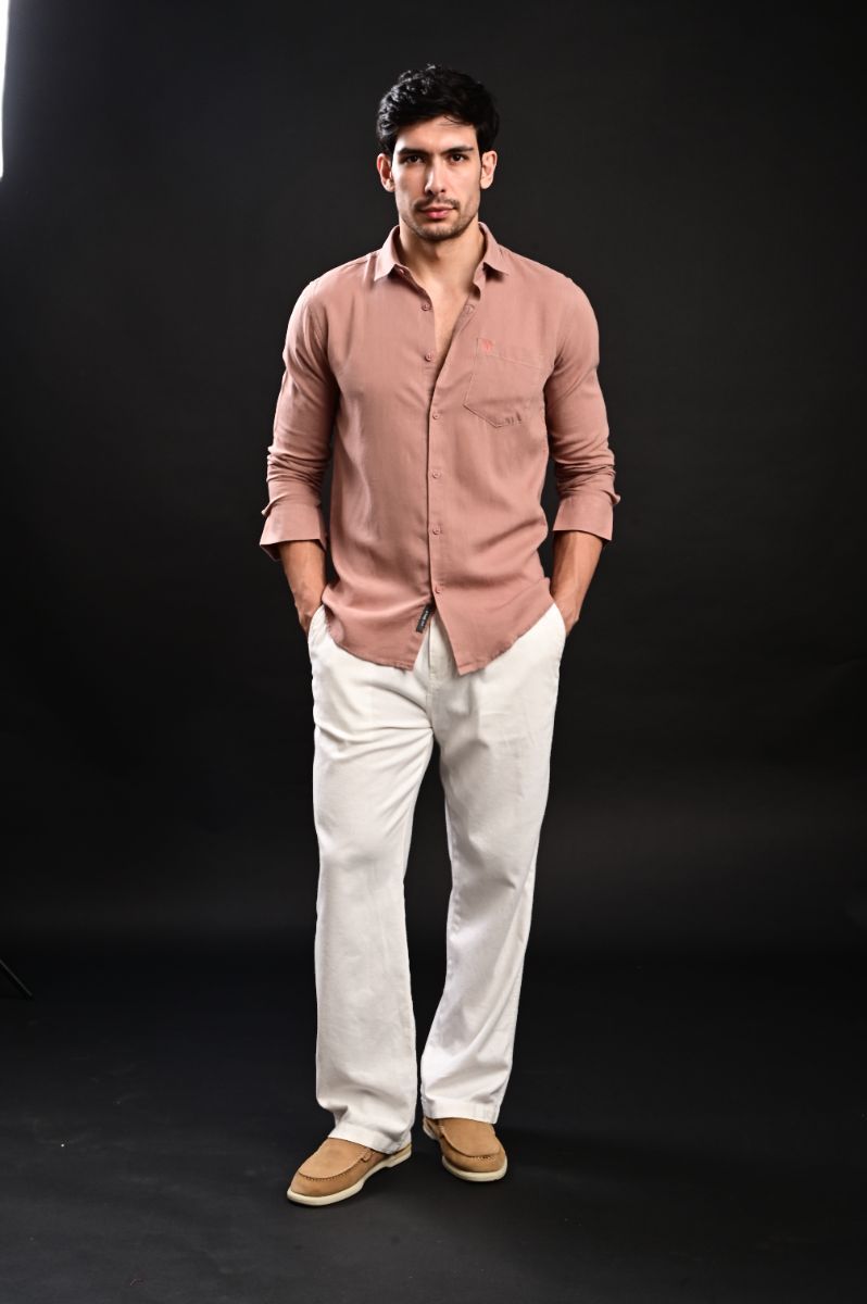 Premium Dusty Rose Imported Linen Full Sleeve Shirt view 4