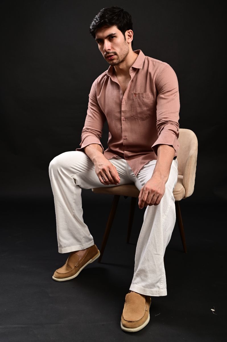 Premium Dusty Rose Imported Linen Full Sleeve Shirt view 5