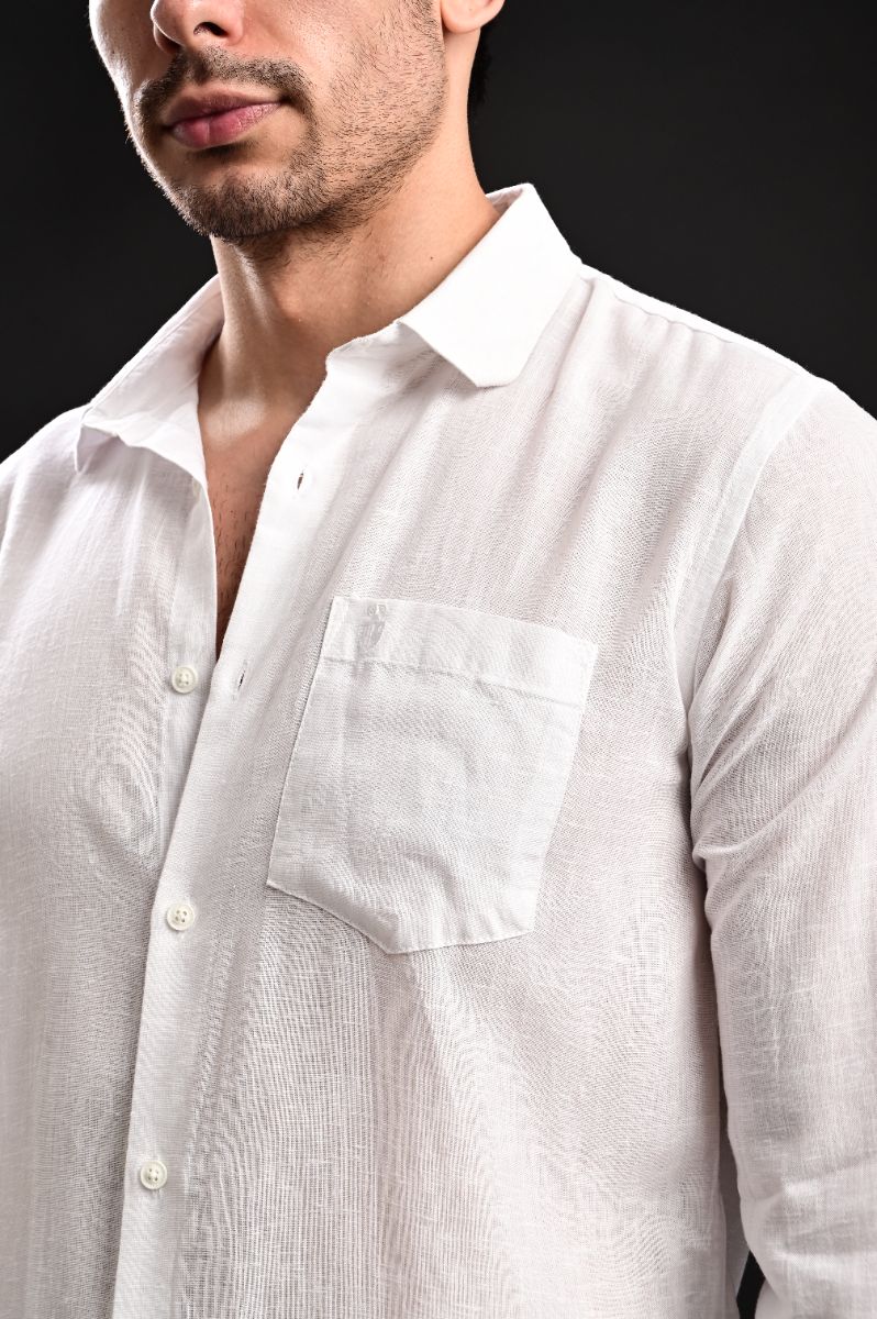 Pristine White Imported Linen Shirt - Modern Classic Fit view 2