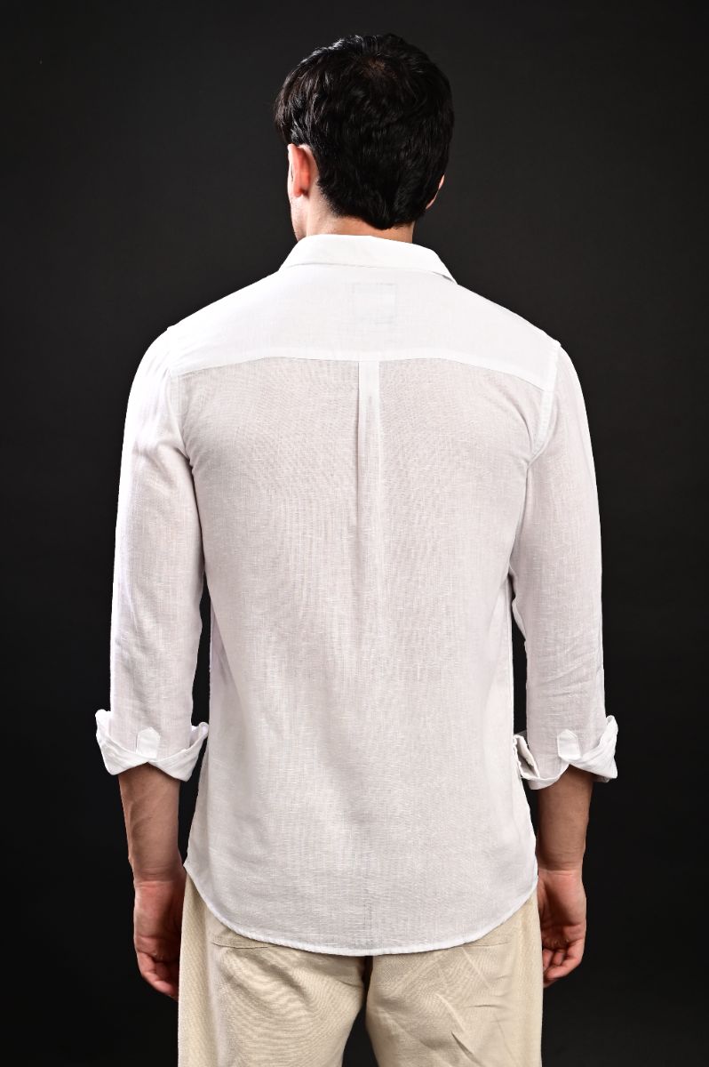 Pristine White Imported Linen Shirt - Modern Classic Fit view 3