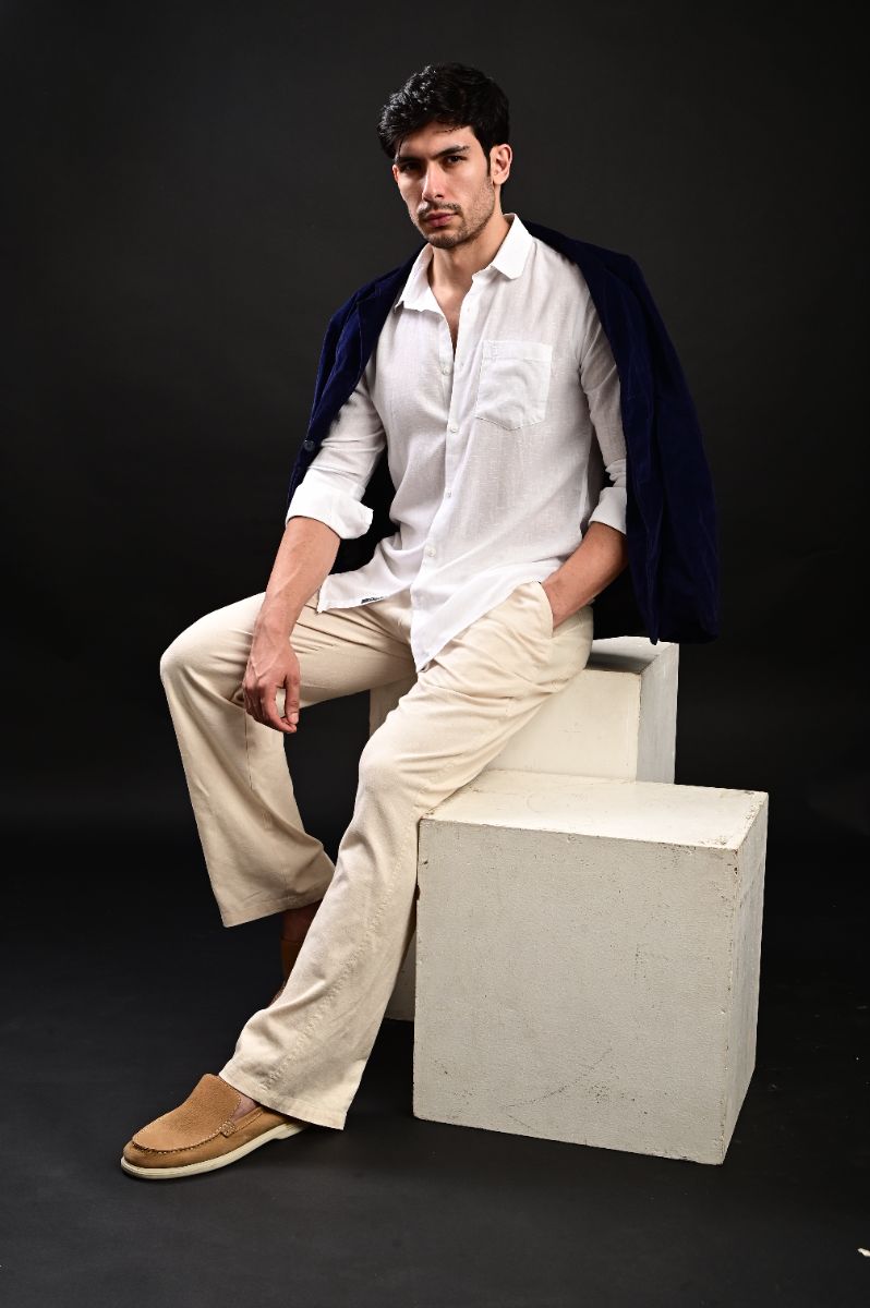 Pristine White Imported Linen Shirt - Modern Classic Fit view 4