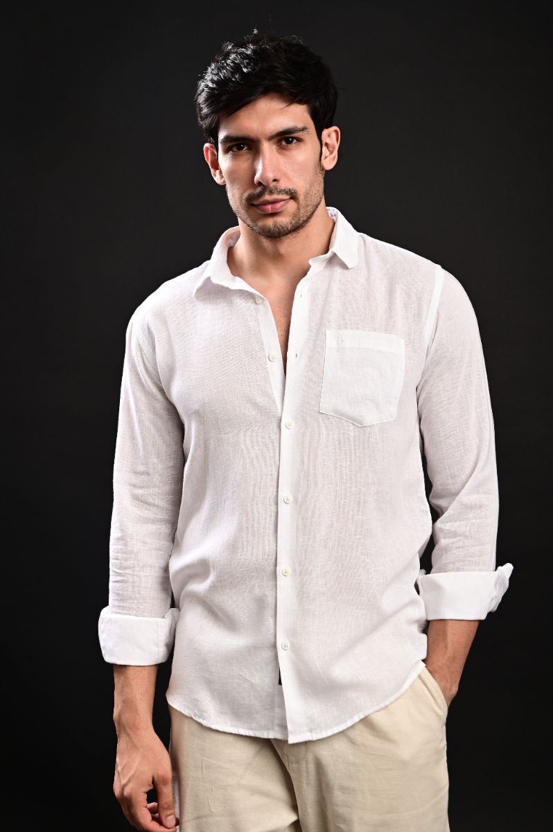 Pristine White Imported Linen Shirt - Modern Classic Fit view 5