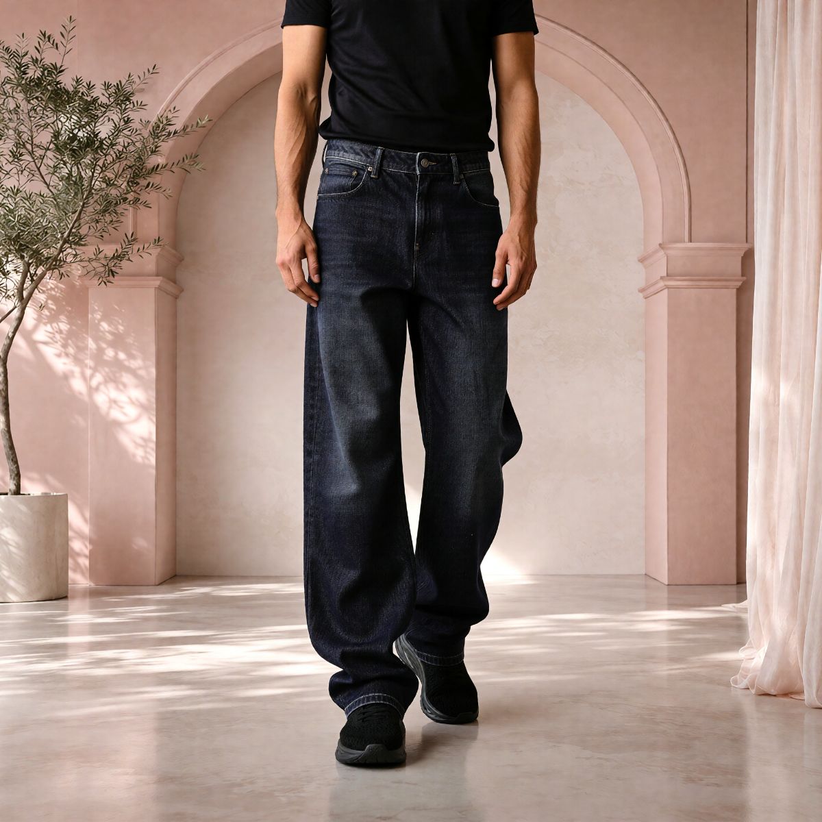 Men’s Black Baggy Fit Denim Jeans  | Relaxed Wide-Leg Style. view 3