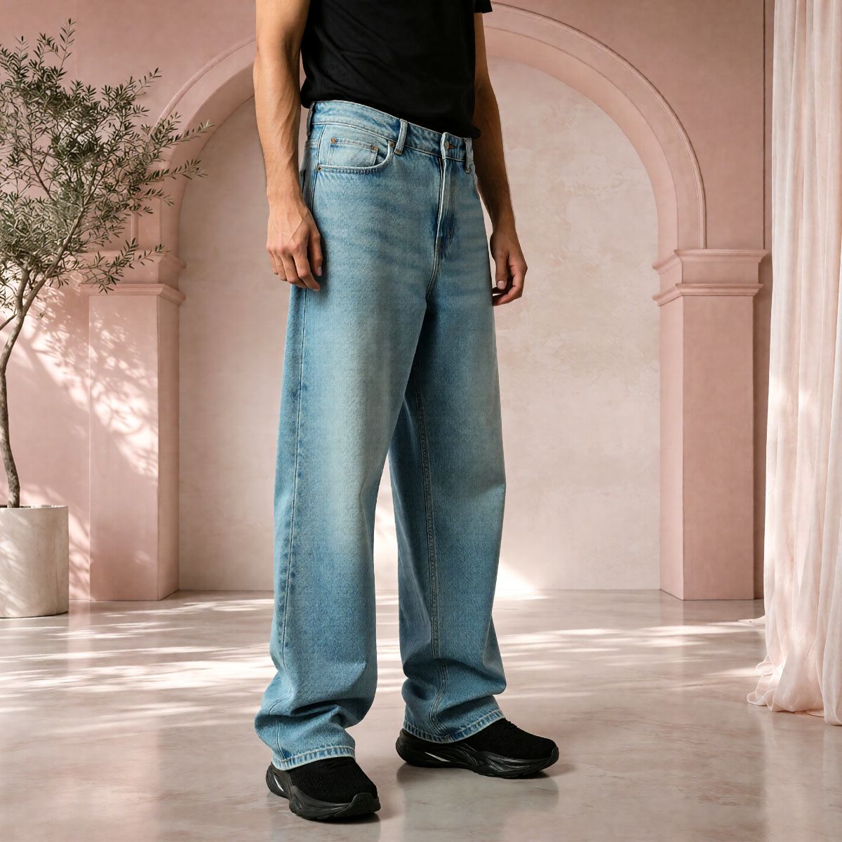 Men's Yellowish Blue Baggy Fit Denim Jeans | Relaxed Wide-Leg Style.