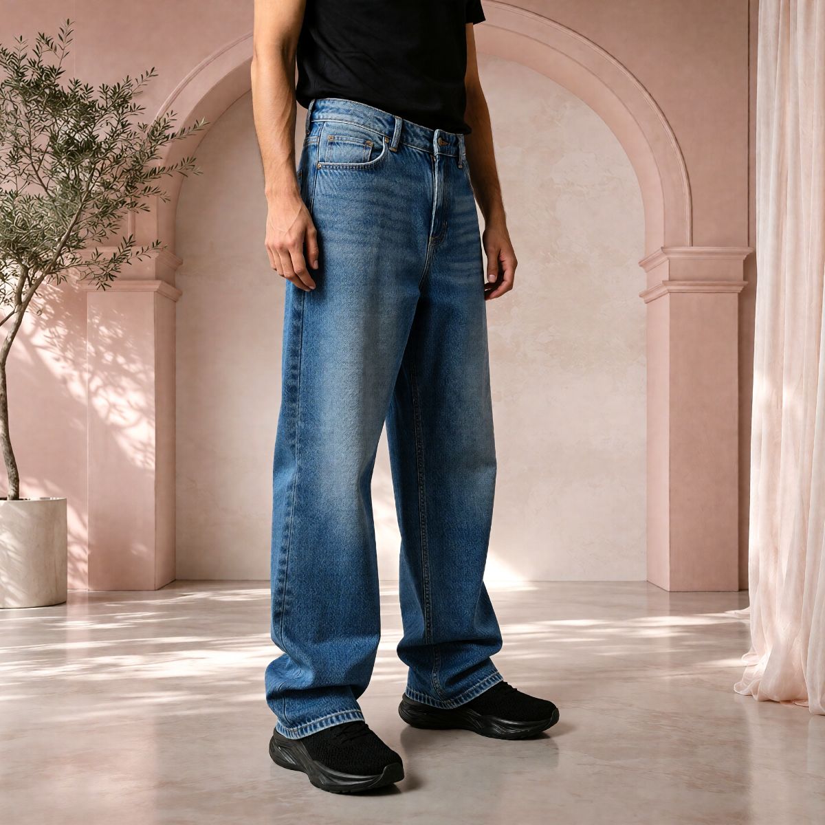 Men’s Light Blue Baggy Fit Denim Jeans | Relaxed Wide-Leg Style.