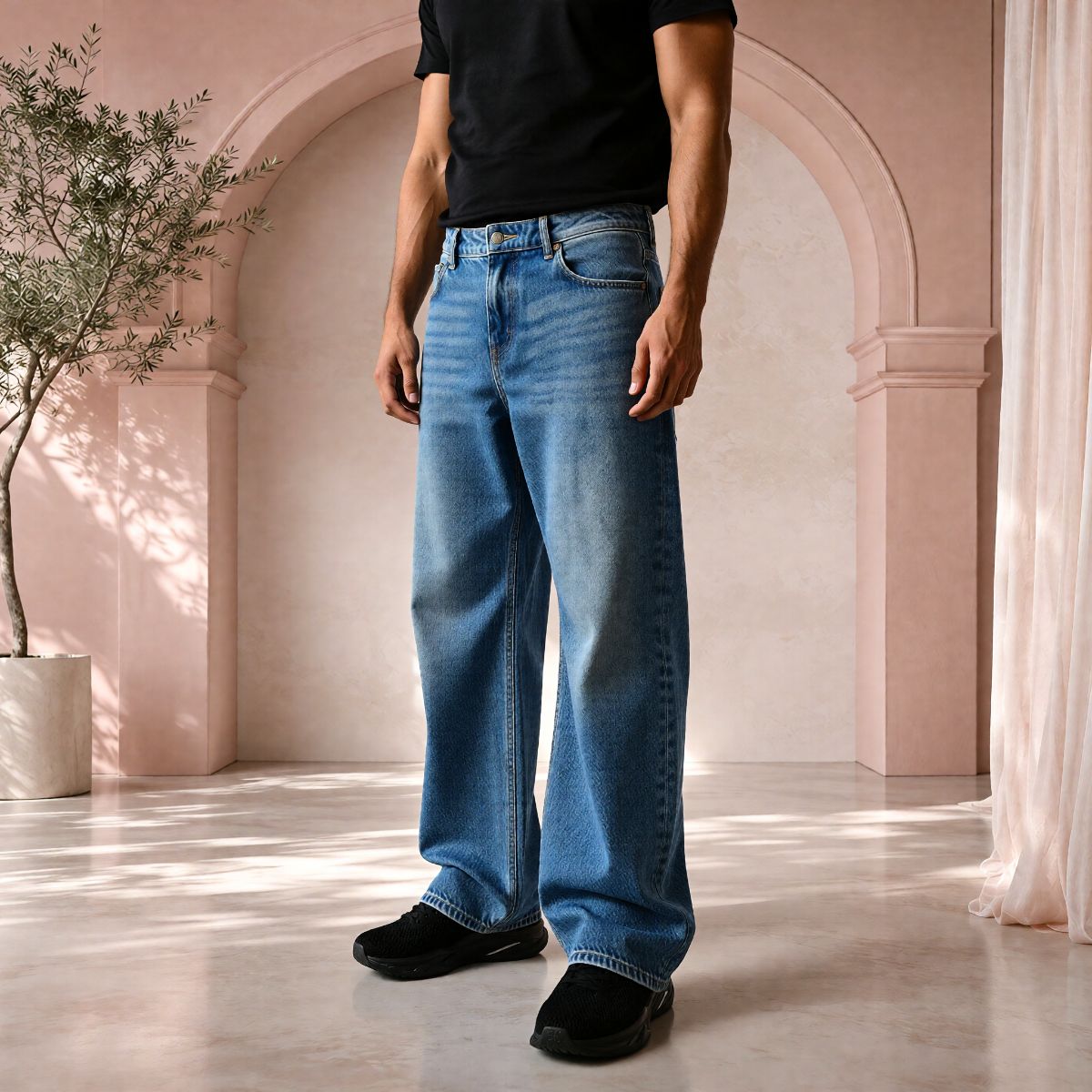 Men’s Light Blue Baggy Fit Denim Jeans | Relaxed Wide-Leg Style. view 2