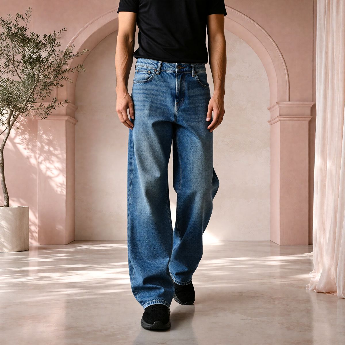 Men’s Light Blue Baggy Fit Denim Jeans | Relaxed Wide-Leg Style. view 3