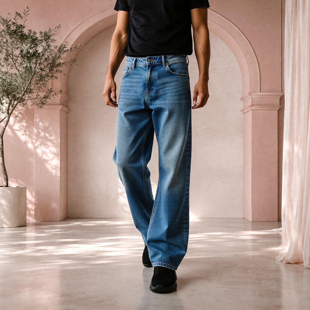 Men’s Light Blue Baggy Fit Denim Jeans | Relaxed Wide-Leg Style. view 4