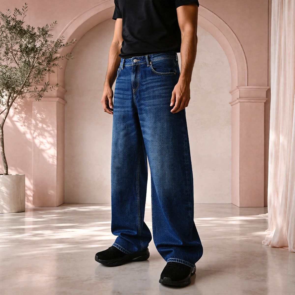 Men’s Dark Blue Baggy Fit Denim Jeans | Relaxed Wide-Leg Style.  view 2