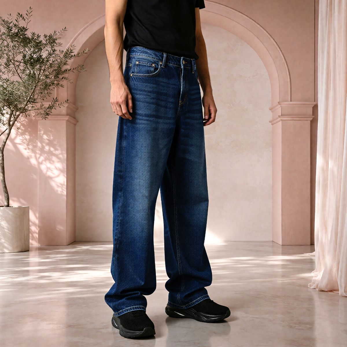 Men’s Dark Blue Baggy Fit Denim Jeans | Relaxed Wide-Leg Style.  view 3