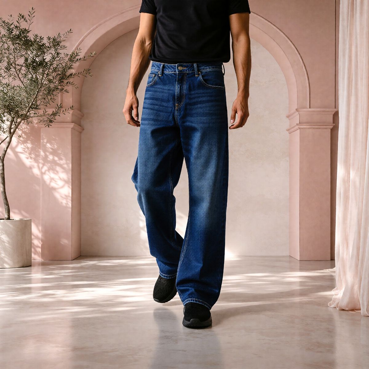 Men’s Dark Blue Baggy Fit Denim Jeans | Relaxed Wide-Leg Style.  view 4