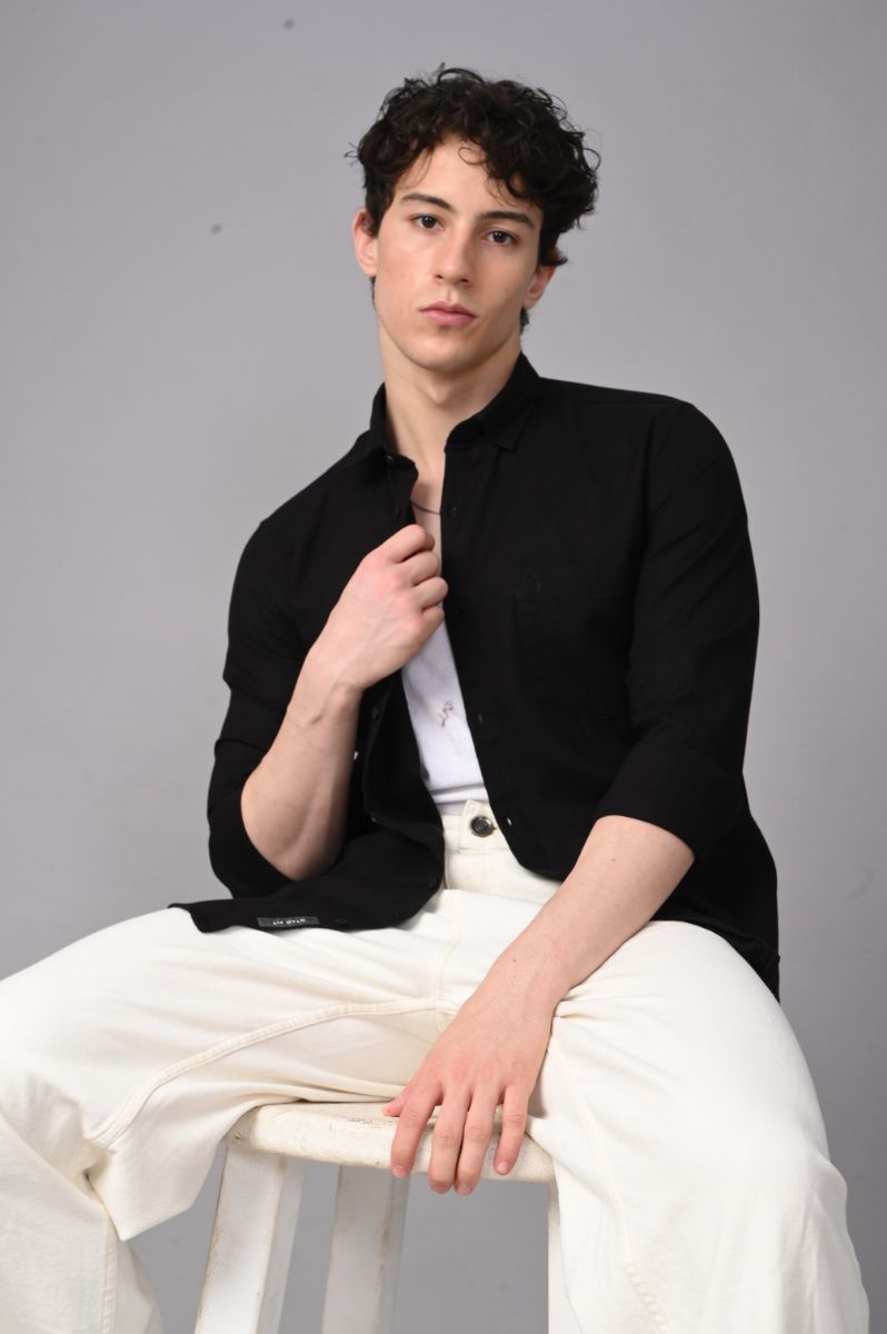 Stagbeetle Premium Classic Black Plain Cotton Blend Full-Sleeve Shirt view 3