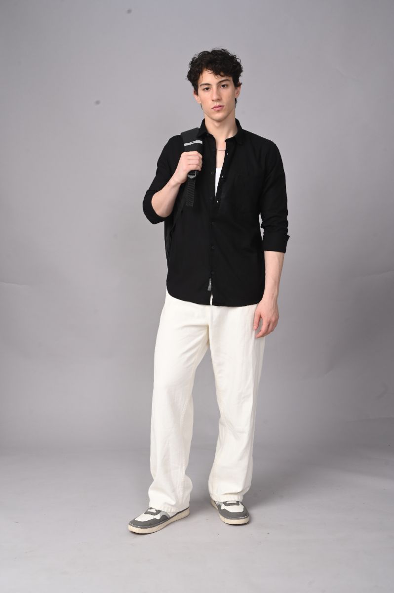 Stagbeetle Premium Classic Black Plain Cotton Blend Full-Sleeve Shirt view 4