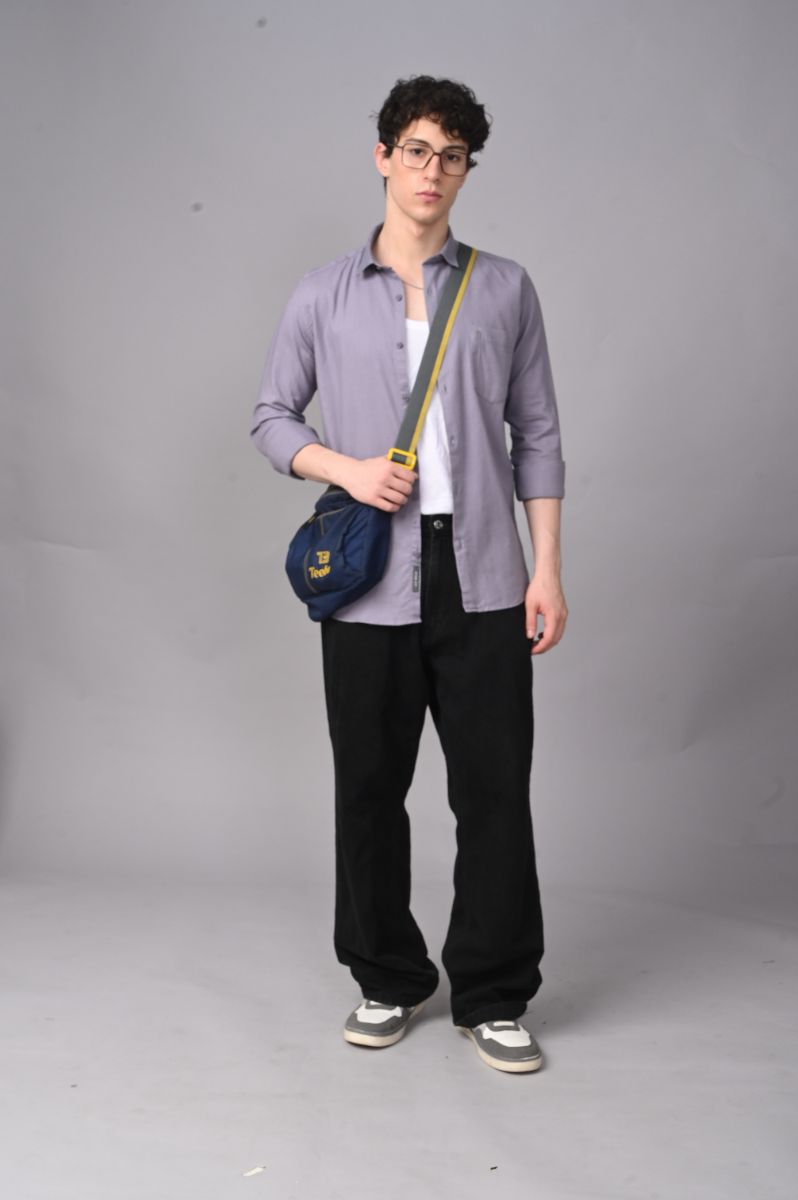 Stagbeetle Premium Soft Lavender Plain Cotton Blend Full-Sleeve Shirt