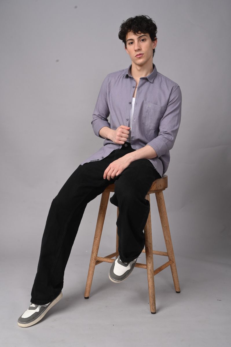 Stagbeetle Premium Soft Lavender Plain Cotton Blend Full-Sleeve Shirt view 3