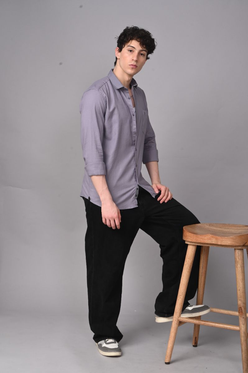 Stagbeetle Premium Soft Lavender Plain Cotton Blend Full-Sleeve Shirt view 4