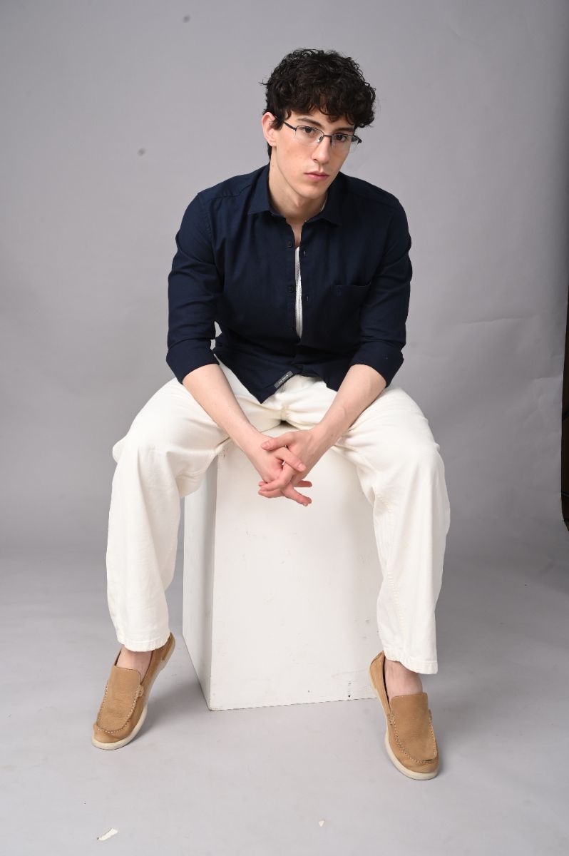 Stagbeetle Premium Midnight Navy Plain Cotton Blend Full-Sleeve Shirt