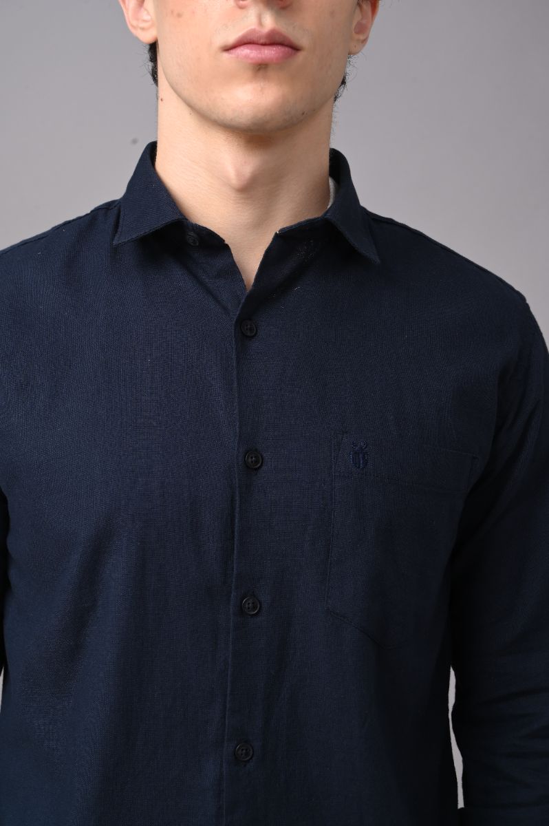 Stagbeetle Premium Midnight Navy Plain Cotton Blend Full-Sleeve Shirt view 2