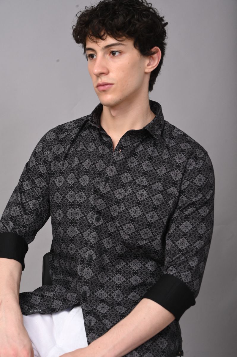 Midnight Geometric Soft-Touch Cotton Satin Shirt view 4