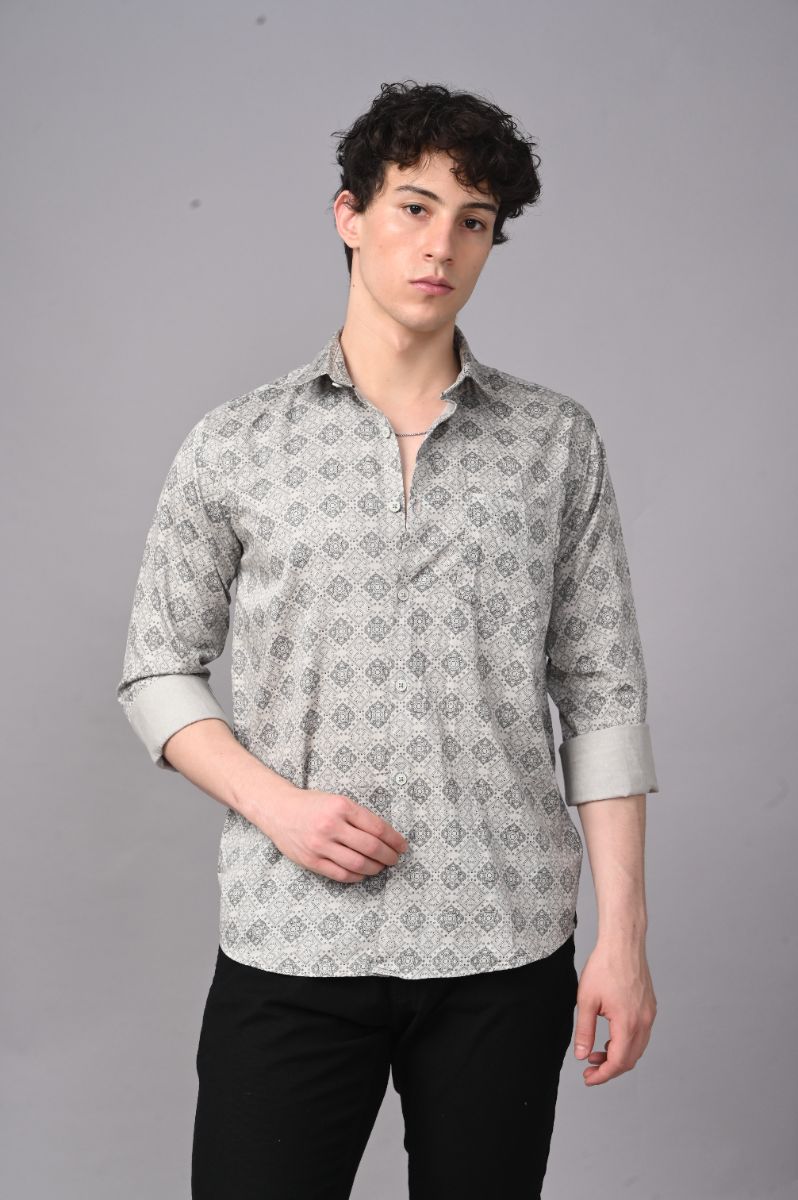 Elegant Geo-Print Soft-Touch Cotton Satin Shirt view 4