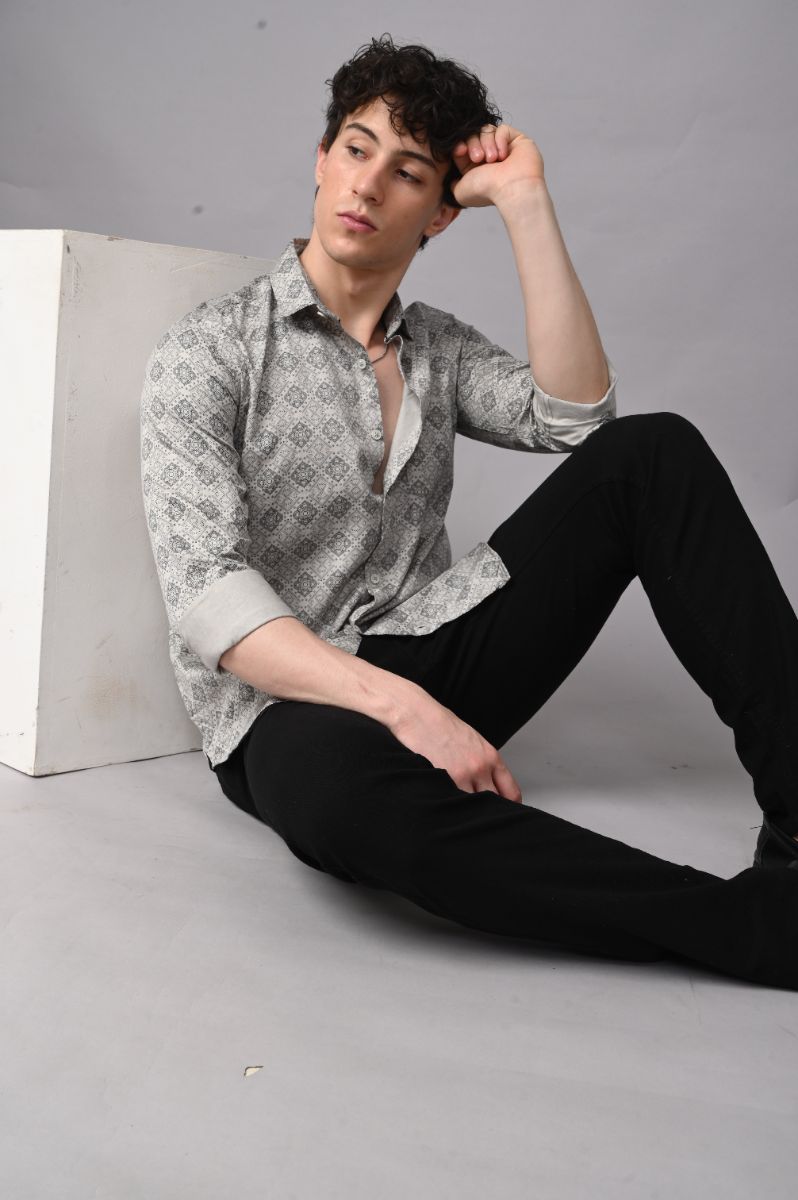 Elegant Geo-Print Soft-Touch Cotton Satin Shirt view 5