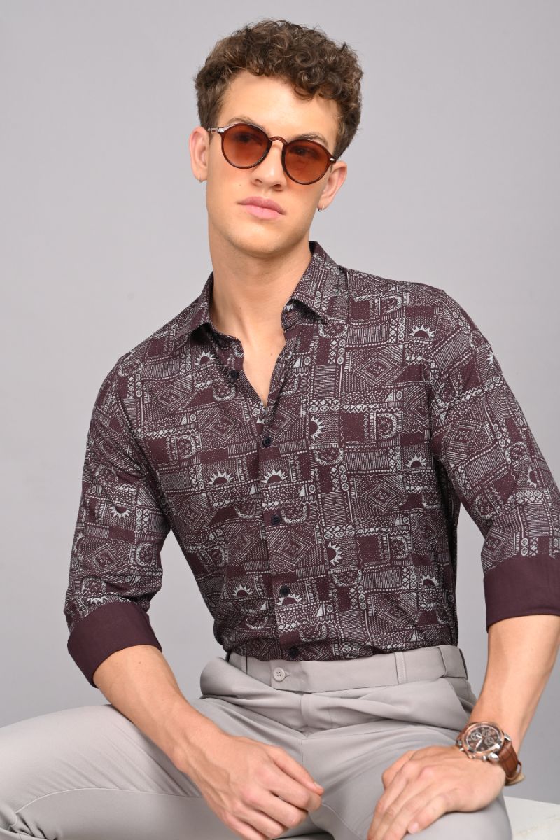 Rayon Printed Shirt - Wine