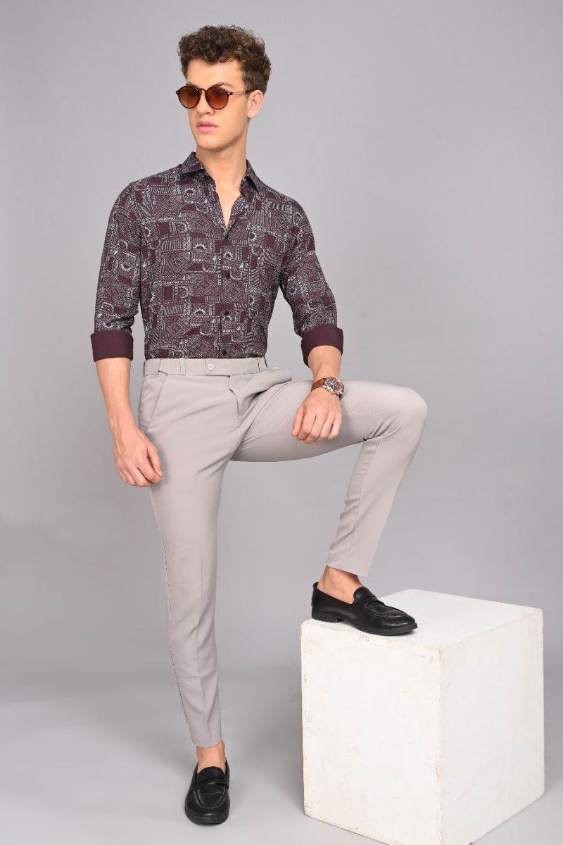 Rayon Printed Shirt - Wine view 3